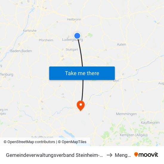 Gemeindeverwaltungsverband Steinheim-Murr to Mengen map