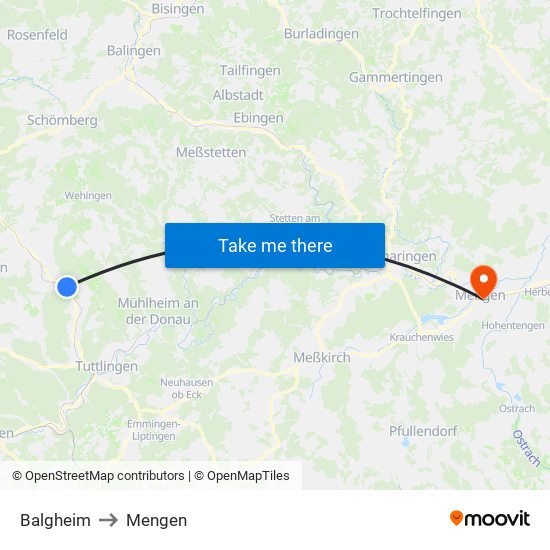 Balgheim to Mengen map