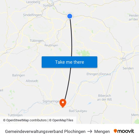 Gemeindeverwaltungsverband Plochingen to Mengen map