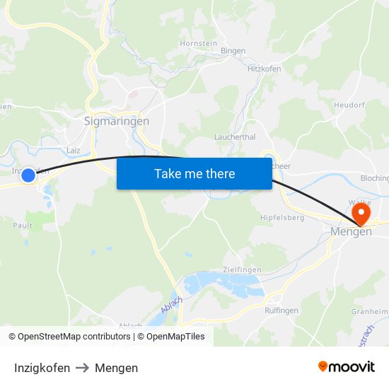 Inzigkofen to Mengen map