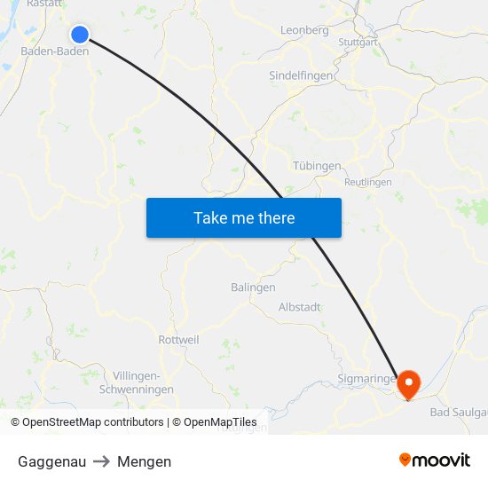 Gaggenau to Mengen map