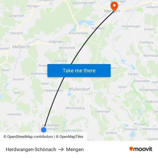 Herdwangen-Schönach to Mengen map