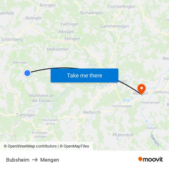 Bubsheim to Mengen map