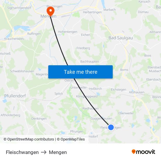 Fleischwangen to Mengen map