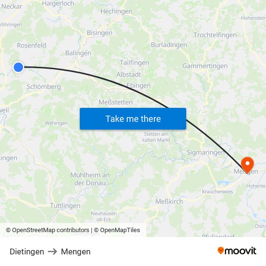 Dietingen to Mengen map