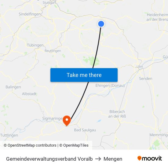 Gemeindeverwaltungsverband Voralb to Mengen map