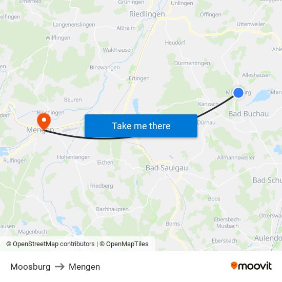 Moosburg to Mengen map
