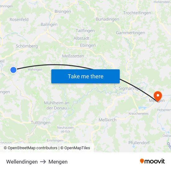 Wellendingen to Mengen map