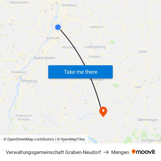 Verwaltungsgemeinschaft Graben-Neudorf to Mengen map