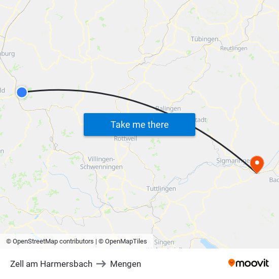 Zell am Harmersbach to Mengen map