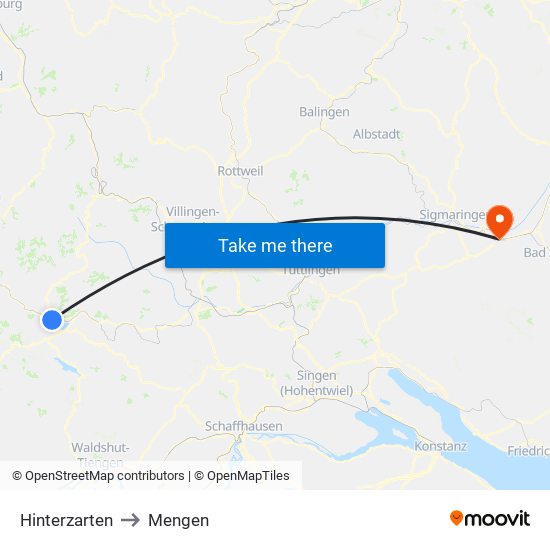 Hinterzarten to Mengen map