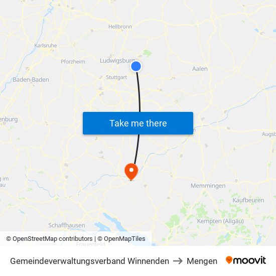 Gemeindeverwaltungsverband Winnenden to Mengen map