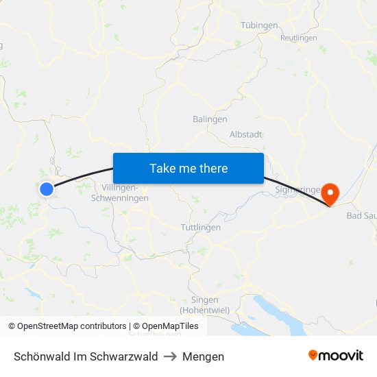 Schönwald Im Schwarzwald to Mengen map