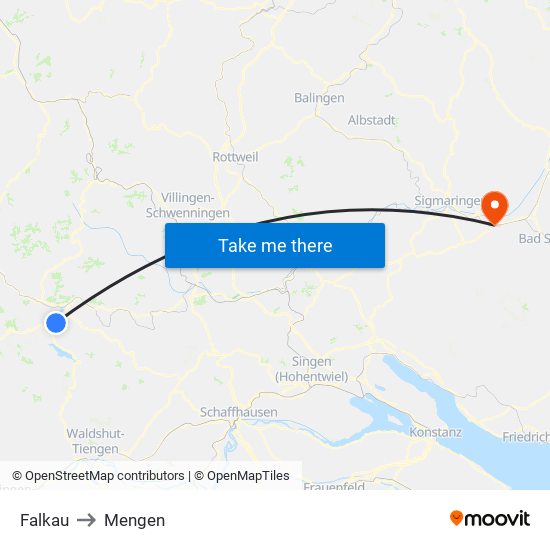Falkau to Mengen map