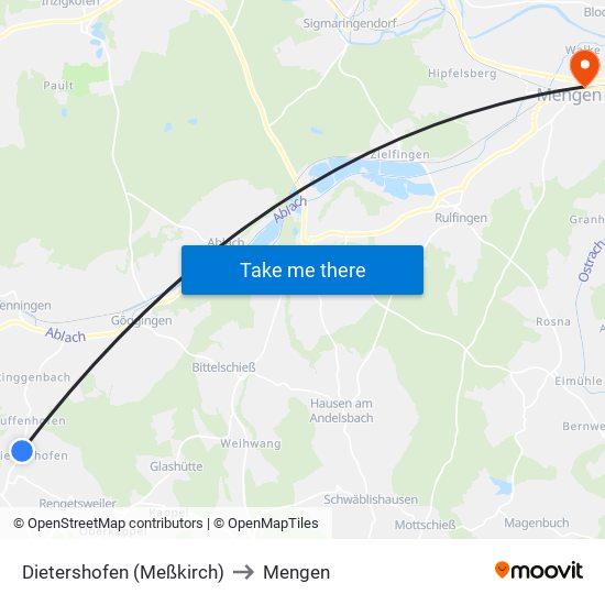 Dietershofen (Meßkirch) to Mengen map
