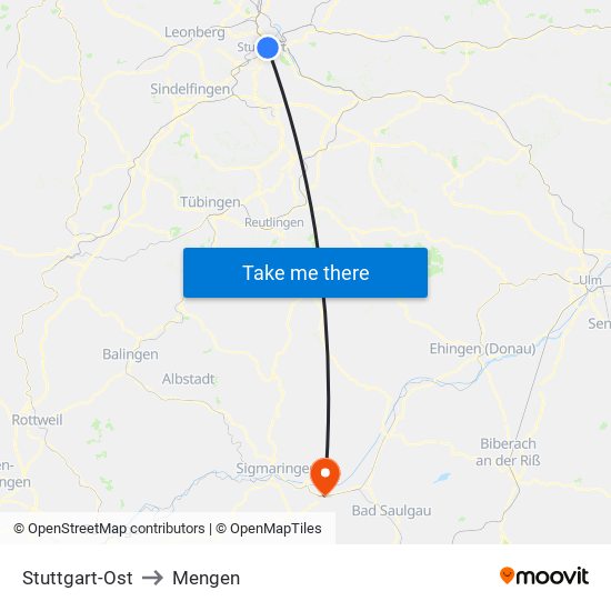 Stuttgart-Ost to Mengen map