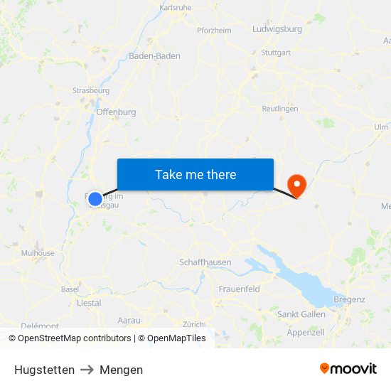 Hugstetten to Mengen map