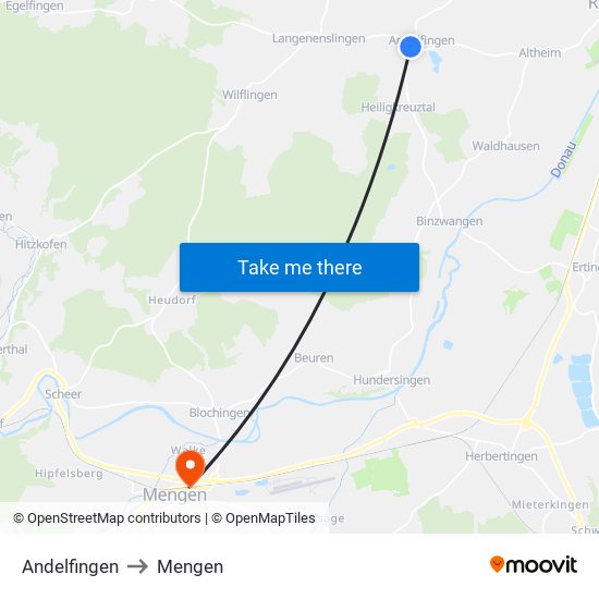 Andelfingen to Mengen map