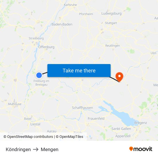 Köndringen to Mengen map