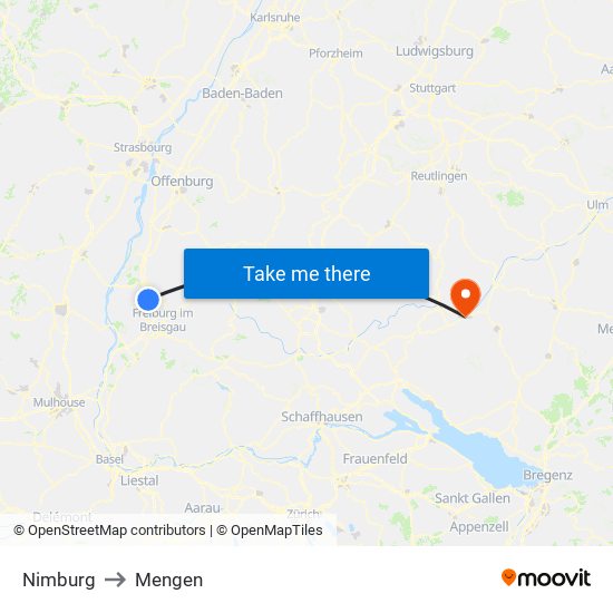 Nimburg to Mengen map