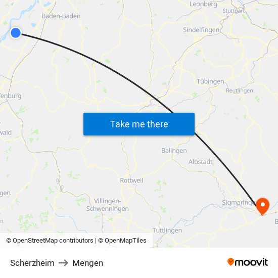 Scherzheim to Mengen map