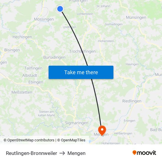 Reutlingen-Bronnweiler to Mengen map