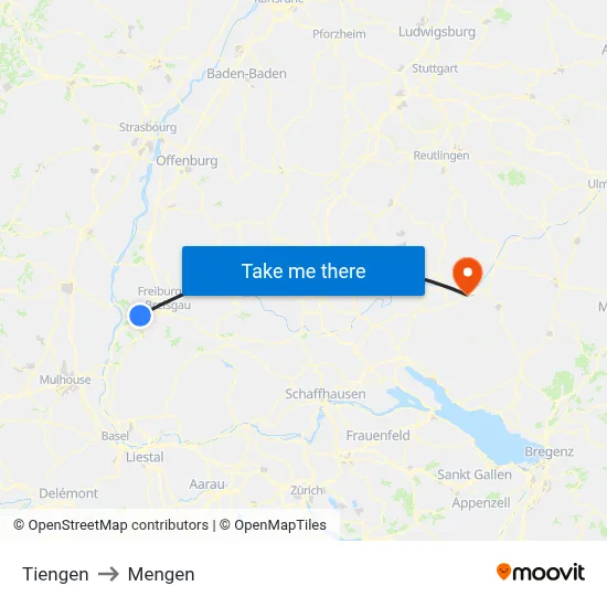 Tiengen to Mengen map