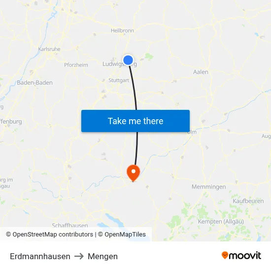Erdmannhausen to Mengen map
