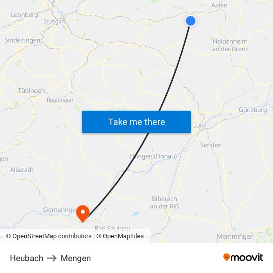 Heubach to Mengen map