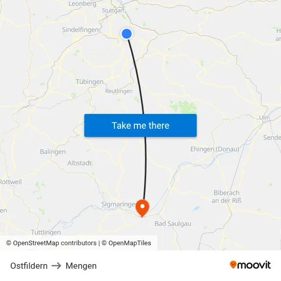 Ostfildern to Mengen map