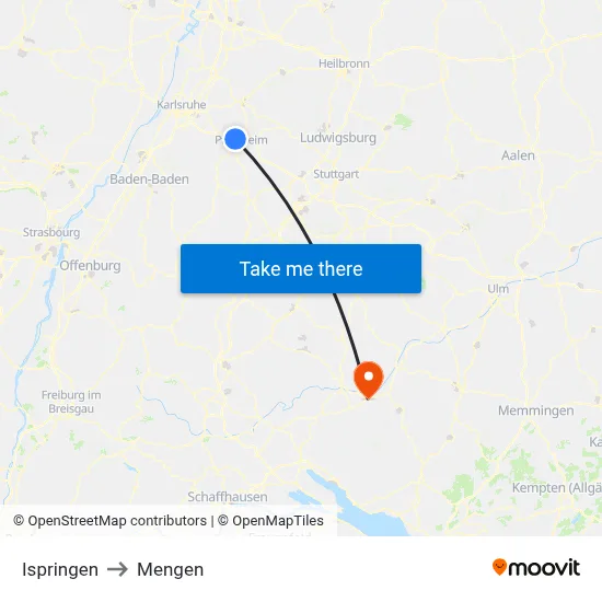 Ispringen to Mengen map