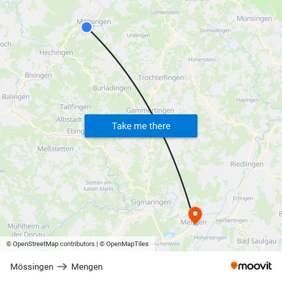 Mössingen to Mengen map