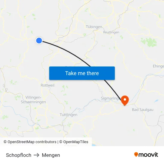 Schopfloch to Mengen map