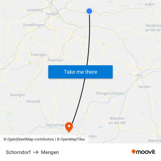 Schorndorf to Mengen map
