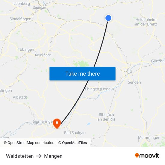 Waldstetten to Mengen map