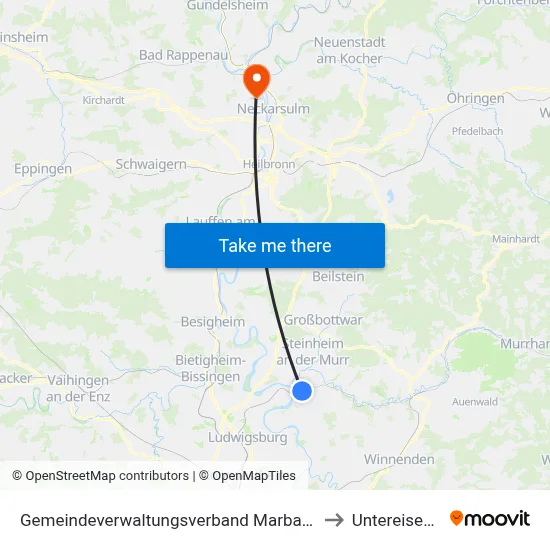 Gemeindeverwaltungsverband Marbach am Neckar to Untereisesheim map