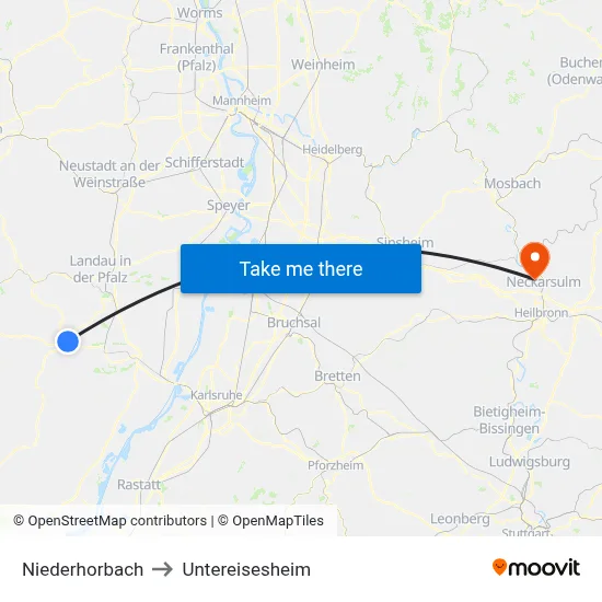 Niederhorbach to Untereisesheim map