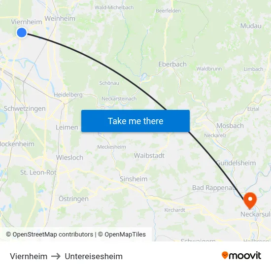 Viernheim to Untereisesheim map