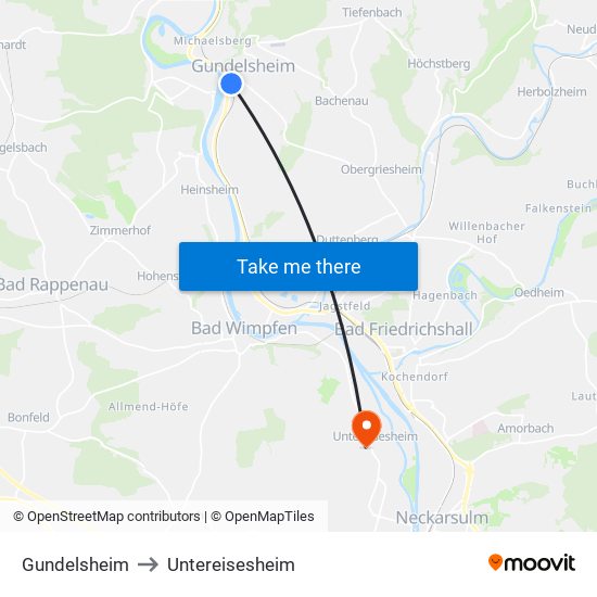 Gundelsheim to Untereisesheim map