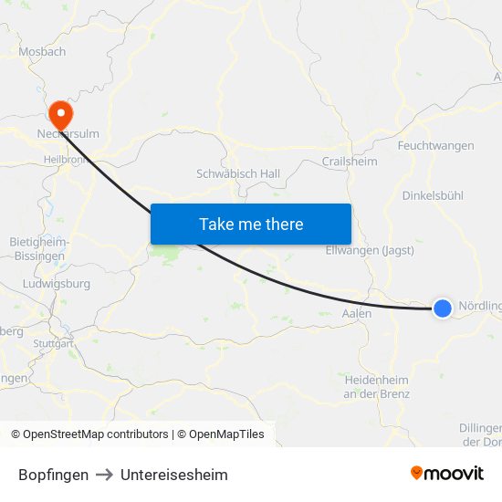 Bopfingen to Untereisesheim map