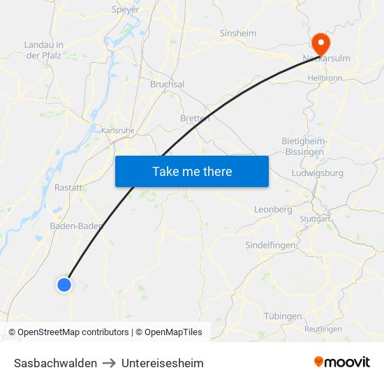 Sasbachwalden to Untereisesheim map