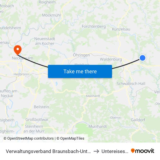 Verwaltungsverband Braunsbach-Untermünkheim to Untereisesheim map