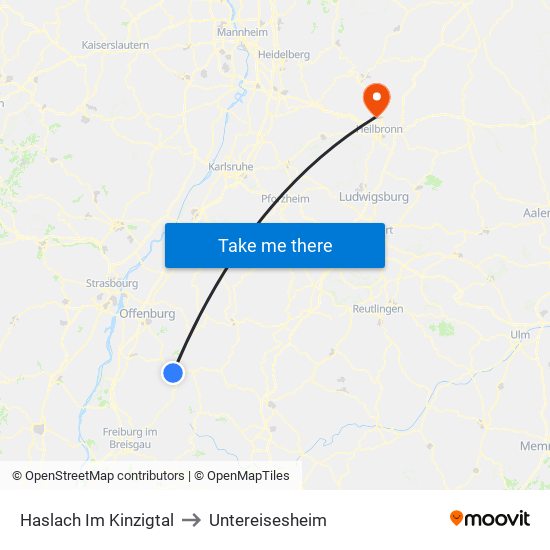 Haslach Im Kinzigtal to Untereisesheim map