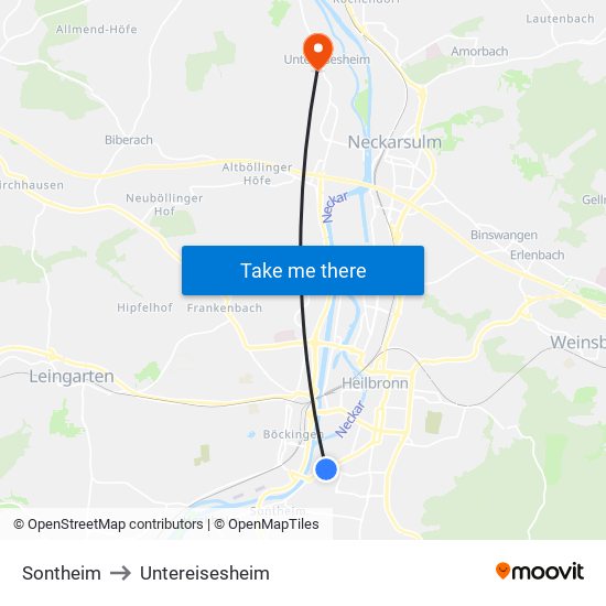 Sontheim to Untereisesheim map