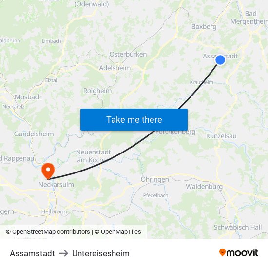 Assamstadt to Untereisesheim map