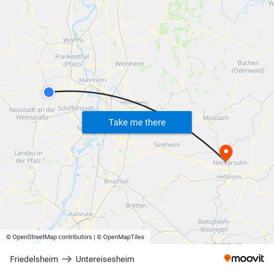 Friedelsheim to Untereisesheim map