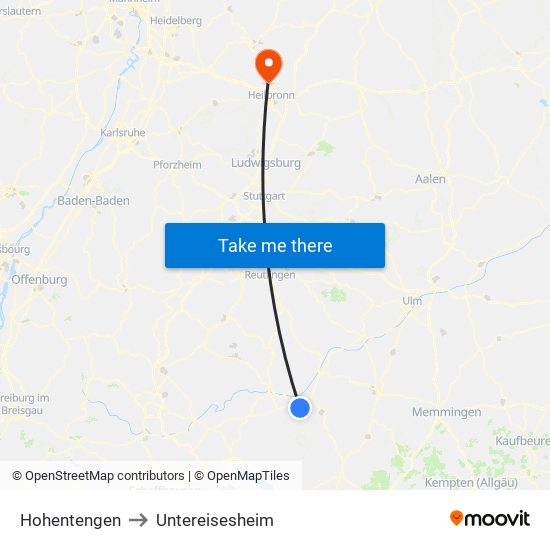 Hohentengen to Untereisesheim map