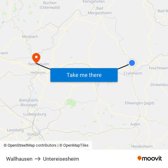 Wallhausen to Untereisesheim map