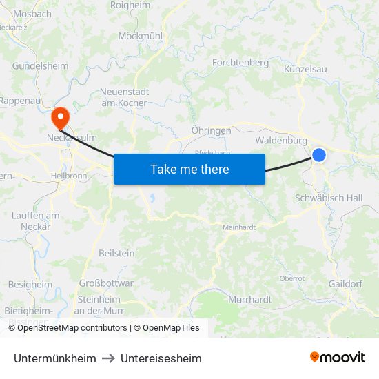 Untermünkheim to Untereisesheim map