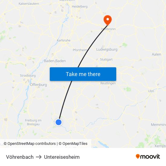 Vöhrenbach to Untereisesheim map